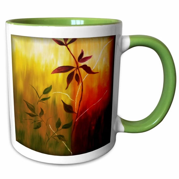 3drose, Fall Leaves Painting, 11oz Two-tone Green Mug