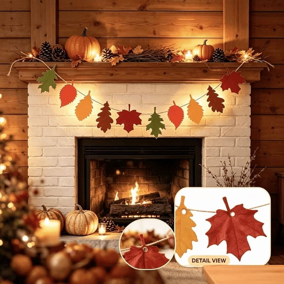 Fall Leaves Paper Garland Halloween Decorations Pre Strung Lightweight Autumn Harvest Decoration for Fireplace Mantel Wall Party Supplies