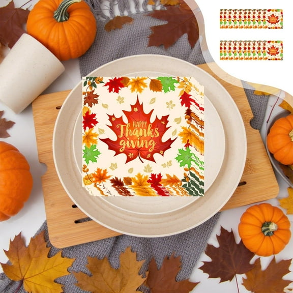 Fall Leaves Paper Plates Thanksgiving Maple Leaf Paper Dessert Plates Autumn Harvest Disposable Round Plate for Birthday Baby Shower Wedding Holiday Party Supplies
