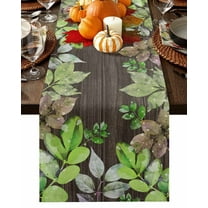 Fall Leaves Plant Table Runner-Cotton Linen- 72 Inch Holiday Dresser Scarves, Autumn Eucalyptus Green Botanical Woodgrain Tablerunner for Kitchen Coffee/Dining Living Room Dinner Scarf Décor 13x72