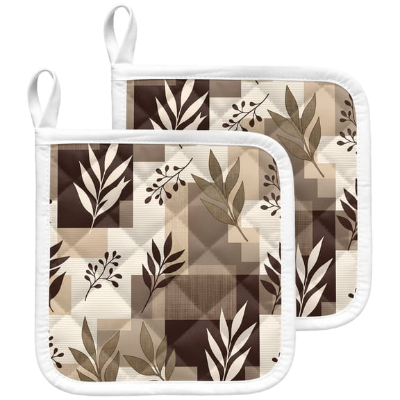 Fall Leaves Pot Holders for Kitchen Heat Insulation Potholder, Kitchen Pot Holders Sets Washable Oven Hot Pads Terry Cloth Trivet for Cooking Baking Botanical Boho Middle Century Minimalist 2 Pack