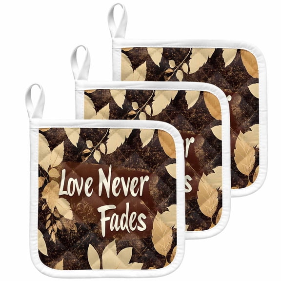 Fall Leaves Pot Holders for Kitchen Heatproof Potholder, 3 Pack Brown Beige Leaf Hot Pads Multipurpose Oven Pads Cloth Potholders Trivet for Cooking Baking