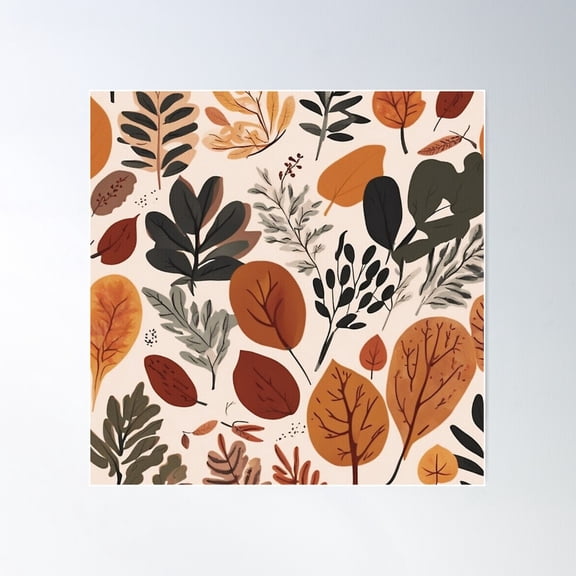 Fall Leaves Print Illustration Poster Wall Art, Modern Wall Decor For Living Room Bedroom, 17x17 UNFRAMED