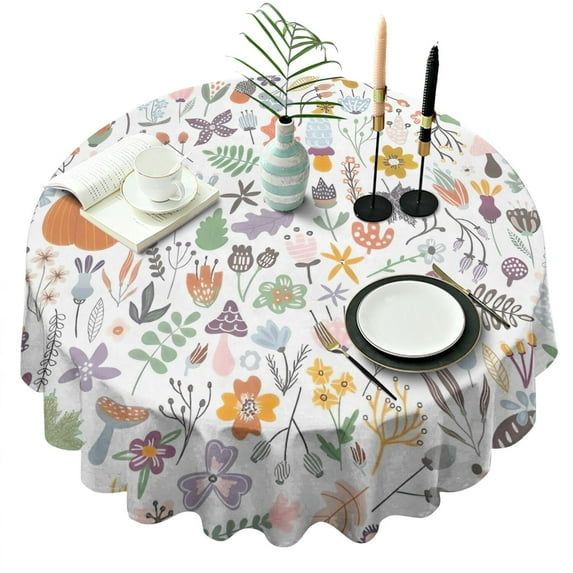 Fall Leaves Pumpkin Round Tablecloth 60" X 60",Wrinkle Wipeable Table Cloth for Kitchen Dining Room Picnic Patio Party
