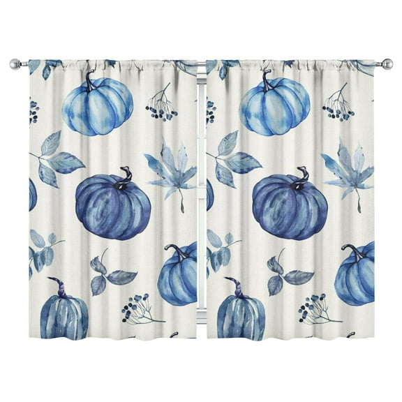 Fall Leaves & Pumpkins Kitchen Curtains - 2 Pack Farmhouse Autumn Theme, Rod Pocket Window Treatment Panels, 52x84 Inch