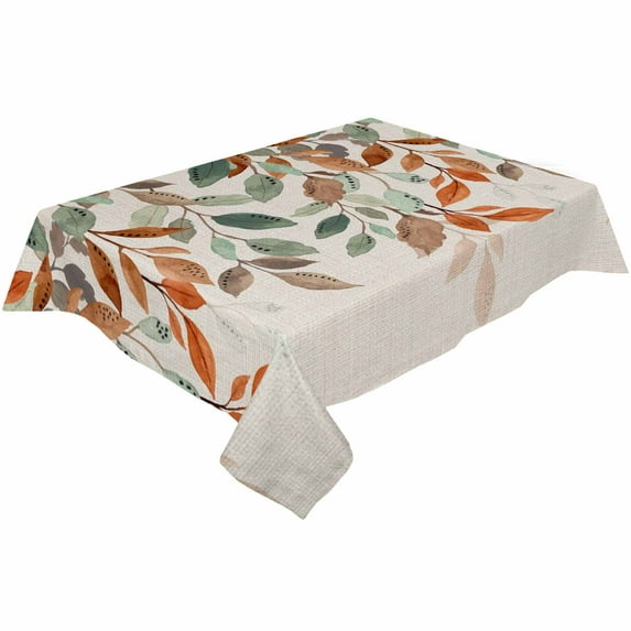 Fall Leaves Rectangle Tablecloths 52x70,Vintage Orange Green Autumn Eucalyptus Table Cloth Table Cover Indoor/Outdoor Tabletop Decor for Wedding Holiday Party Dinner Baby Shower