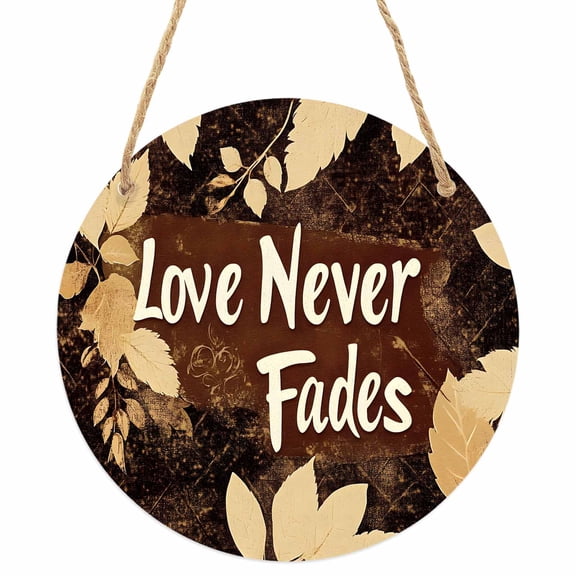 Fall Leaves Round Front Door Welcome Sign, 7.8 Inch Wall Hanging Decor for Indoor Outdoor, Brown Beige Leaf Home Porch Hanger Decorations for Holiday Gift