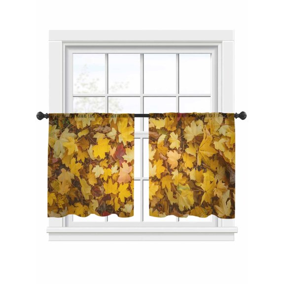 Fall Leaves Sheer Curtains 2 Panels Set Maple Leaf Fall Plant Abstract Scenery Sheer Window Curtains Light Filtering Rod Pocket Voile Drapes for Bedroom Living Room 52"x54"