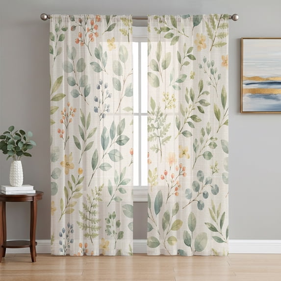 Fall Leaves Sheer Curtains 96 Inch Length 2 Panels Set, Autumn Botanical Farmhouse Country Plant Beige Voile Window Treatment Semi Sheer Long Curtains Drapes for Bedroom/Living Room/Kitchen 52"x96"x2