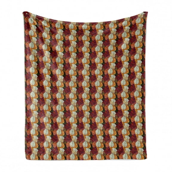 Fall Leaves Soft Flannel Fleece Blanket, Graphical Interpretations of Striped Motifs Overlapping Print Design Abstract, Cozy Plush for Indoor and Outdoor Use, 60" x 80", Multicolor, by Ambesonne