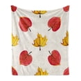 thumbnail image 1 of Fall Leaves Soft Flannel Fleece Throw Blanket, Doodle Style Graphical Shapes of Leaves, Cozy Plush for Indoor and Outdoor Use, 50" x 70", White Mustard Dark Coral, by Ambesonne, 1 of 6