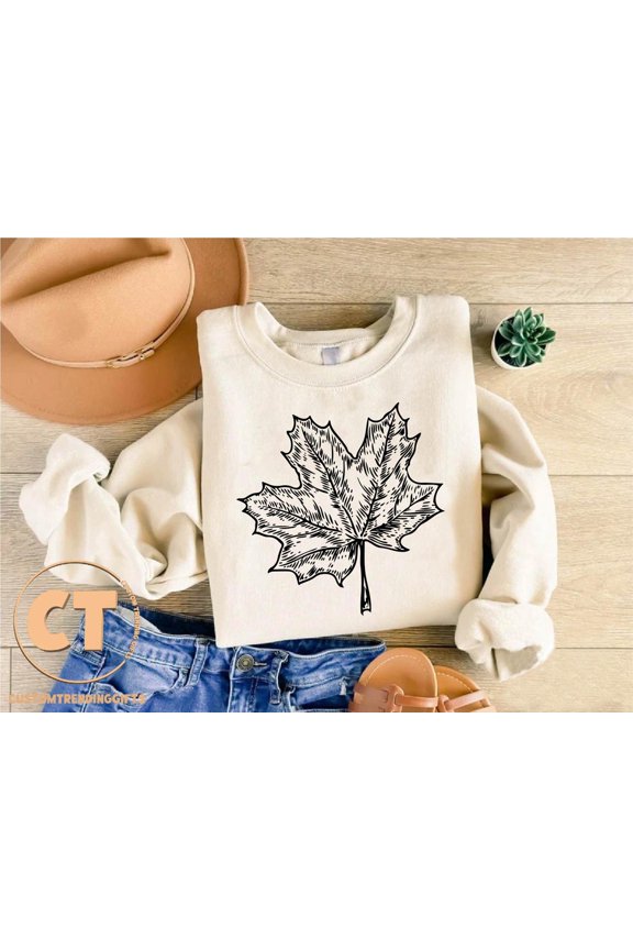 Fall Leaves Sweatshirt, Plane Leaf Sweater, Autumn Sweatshirt, Fall Season Outfit, Nature Lover Gift,Botanical Sweater,Hello Fall Sweatshirt SWEATSHIRT All Size S-5XL