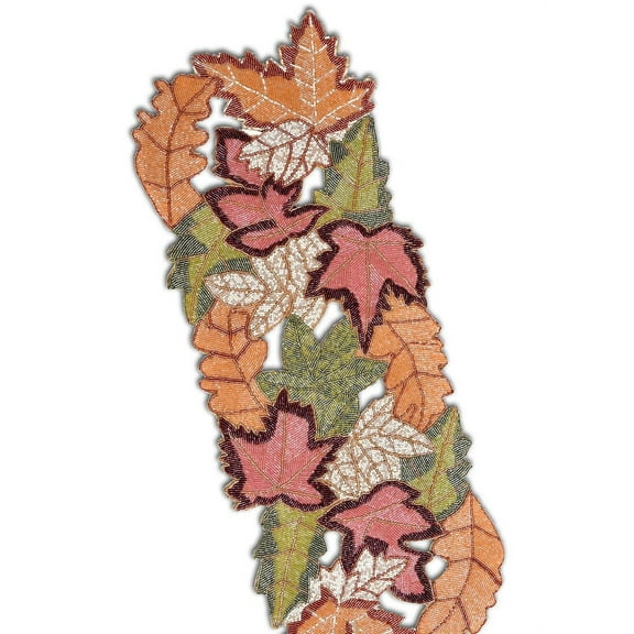 Fall Leaves Table Runner, Handmade Beaded Table Runner, Multicolor Table Runner 13X36 Inches