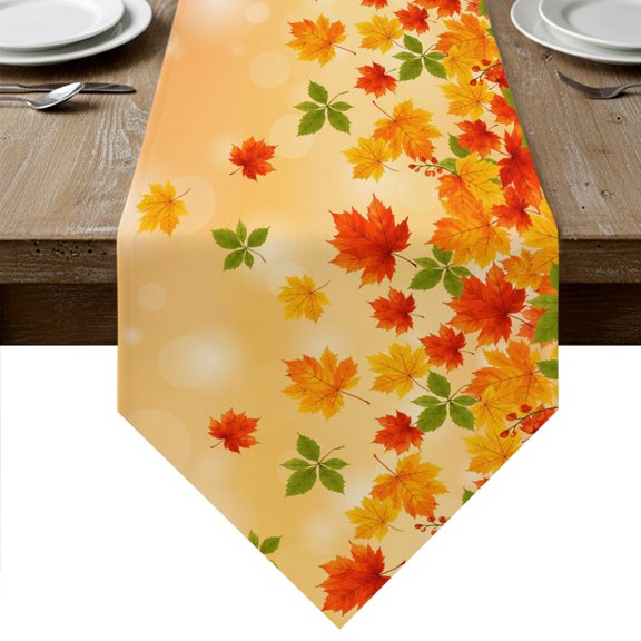 Fall Leaves Table Runner Linen Burlap Table Runner 36 Inches Small Thanksgiving Autumn Harvest Maple Leaf Orange Dresser Scarves for Kitchen Island Coffee Dining Room Party Holiday Decoration 13"x36"