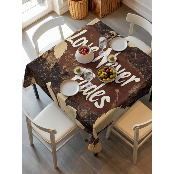 Fall Leaves Tablecloth Square Table Cloth 54x54, Waterproof Outdoor Table Cloth Decorative Table Cover Protectors, Brown Beige Leaf Washable Table Cover for Kitchen Dinning Party