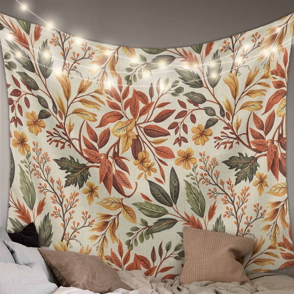 Fall Leaves Tapestry for Bedroom Wall Hanging Tapestry, Farmhouse Retro Botanical Floral Ceiling Backdrop Tapestries Poster Blanket Wall Decor for Teens Room Living Room Dorm 55" x 73"