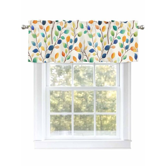 Fall Leaves Valances for Windows Colorful Leaves Watercolor Plant Kitchen Valance Curtain Rod Pocket Small Curtains for Cafe Bathroom Laundry Basement 42" x 12"