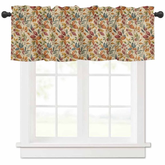Fall Leaves Valances for Windows Farmhouse Kitchen Curtains Valances Rod Pocket Valance Curtains for Kitchen Windows Farmhouse Beige Botanical Leaf Autumn Window Valances for Bathroom Bedroom 54"x18"