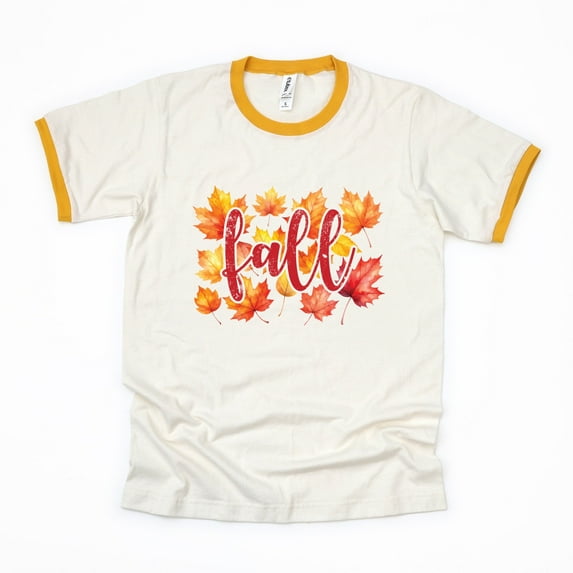 Fall Leaves Watercolor - Women's Ringer Graphic T-Shirt