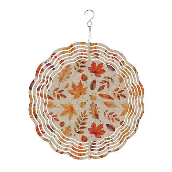 Fall Leaves Wind Spinner for Garden Yard 8In, Rustic Orange Maple Oak Leaf Foliage Linen Texture 3D Stainless Steel Kinetic Hanging Wind Spinners Rustproof Outdoor Decor for Lawn Patio Home