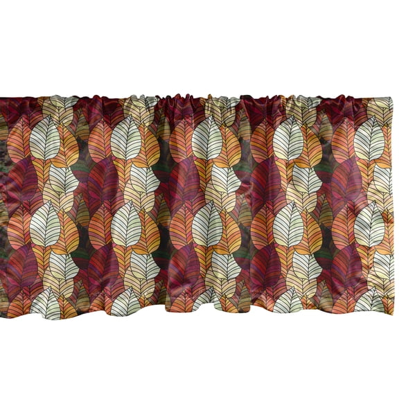 Fall Leaves Window Valance Pack of 2, Graphical Interpretations of Striped Motifs Overlapping Print Design Abstract, Rod Pocket Curtain Valances Kitchen Bedroom, 54" X 12", Multicolor, by Ambesonne