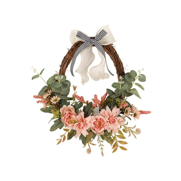 Fall Leaves Wreaths Fall Half Wreath with Bell Artificial Falls Sunflowers Wreath, for Thanksgiving Window Home Wall Farmhouse Outdoor Indoor Decor, 14in