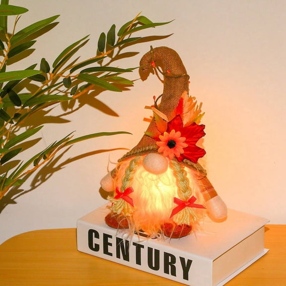 Fall Lighted Plush Gnome Thanksgiving Decorations, 1PC Handmade Table Swedish Gnomes Tomte Light Up Elf, Autumn Figurine Gifts, Tabletop Housewarming Present Holiday Decor