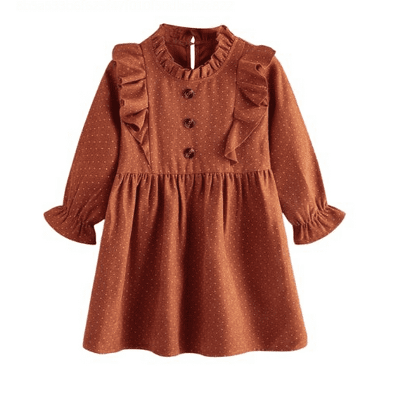 Fall Linen Dress for Toddler Little Girls Floral Solid Long Sleeve Ruffle Dresses Kids A-line Princess Dress
