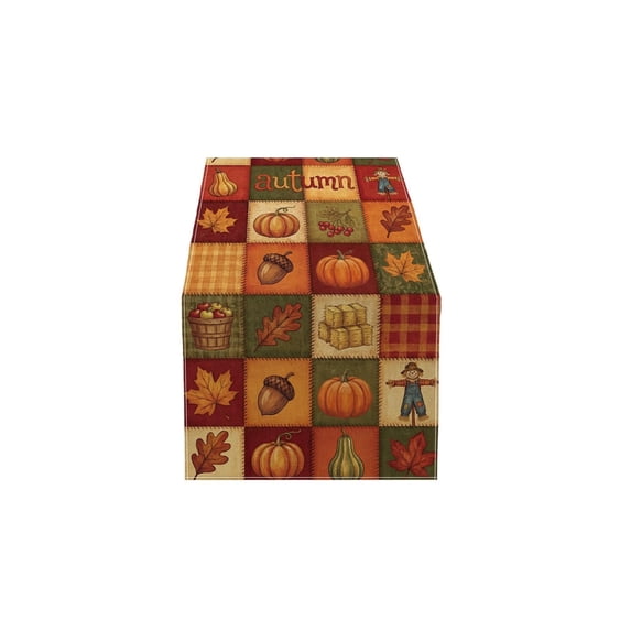 Fall Linen Table Runner, Maple Leaf Pumpkin Print Fall Harvest Thanksgiving Table Runners for Dining Table Decor