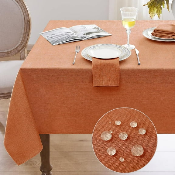 Fall Linen Textured Rectangle Tablecloth,Waterproof Wipeable Farmhouse Burlap Table Cloth,Stain Resistant Wrinkle Free Table Covers for Kitchen Dining Holiday Party (60 x 102,Orange)