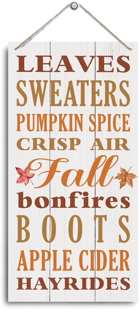 Fall List Wooden Sign - Rustic Door Hanger for Front Porches & Living ...