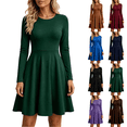 thumbnail image 1 of Fall Long Sleeve Dresses for Women Casual Crewneck Slim A Line Pleated Solid Color Mini Cocktail Party Formal Wedding Guest Dress, 1 of 9