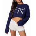 thumbnail image 1 of Fall Long Sleeve Pullover Sweaters for Women Trendy Crewneck Casual Cute Chunky Knit Crop Sweater Navy Blue M, 1 of 8