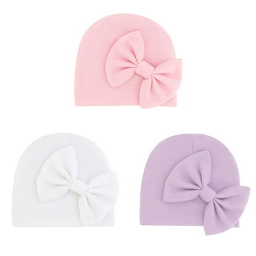 Fall Long Sleeve Thermal Baby Hats for Kids Pink Newborn Girl Hat Cotton Preemie Bow Spring Infant Girls 0 6 Months