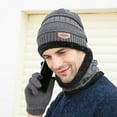 thumbnail image 1 of Fall Long Sleeve Thermal Beanie Hats for Men Gray Men's Winter Knitted Fleece Windproof Hat Scarf Gloves Three-piece Warm, 1 of 5