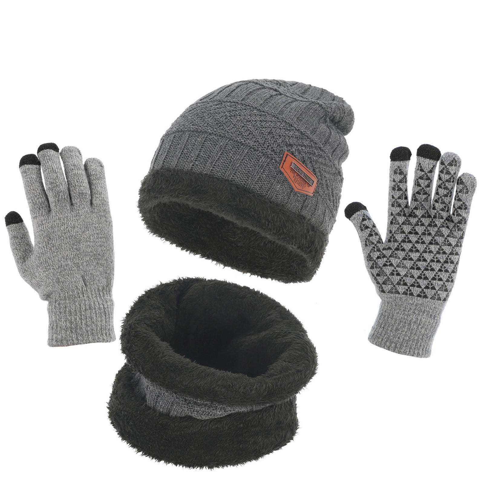BERET & LONG SCARF SET Cable Knit Beret Hat Scarf & Glove Matching 3 Piece Set Set  main image 2
