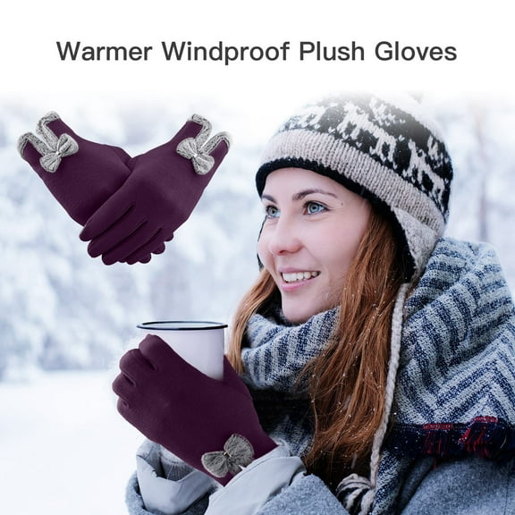 Winter Purple Women Gloves Warm Touchscreen Windproof For Girls Ladies Using