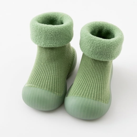 Fall Long Sleeve Thermal Toddler Slippers for Boys Green Kids Baby Girls Solid Warm Knit Soft Sole Rubber Shoes Socks Slipper Stocking