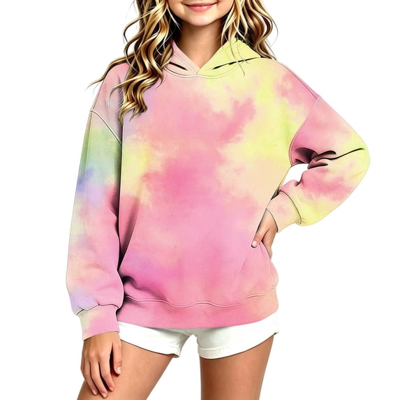 Fall Loose Hooded Sweatshirts for Unisex Children Tie Dye Long Sleeve Fashion Cozy Casual Pullover Tops Multicolor 04 7-8 Years