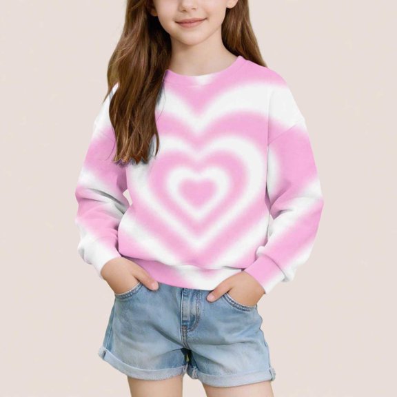 Fall Loose Tops for Girl Heart Printed Color Contrast Long Sleeve Crew Neck Fashion Casual Pullover Top for Daily Wear Multicolor 05 2-3 Years