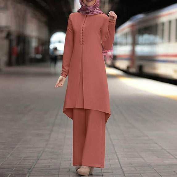 Fall Lounge Sets for Women 2024 Spring Solid Color Muslim Solid Color Long Sleeve Shirt Coat Wide Leg Trousers Suit
