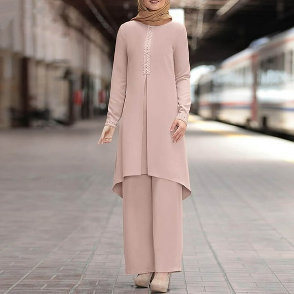 Fall Lounge Sets for Women Long Sleeve Spring Solid Color Muslim Solid Color Long Sleeve Shirt Coat Wide Leg Trousers Suit