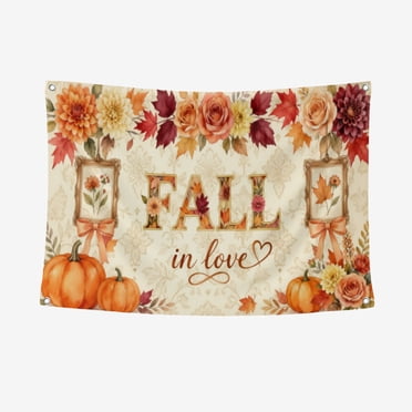 Fall in Love Backdrop Autumn White Orange Floral Leaves Bridal Shower ...