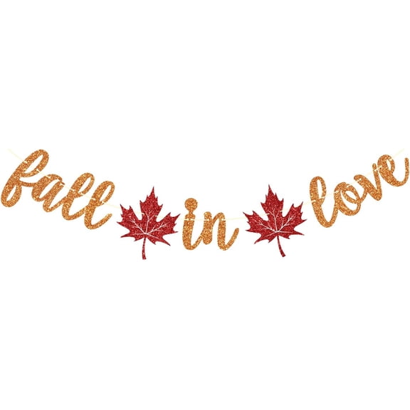 Fall in Love Banner, Thanksgiving Autumn Theme Wedding Banner, Fall Season Bridal Shower Party Decoration Supplies, Fall Theme Bachelorette Party Decoration Orange & Red Glitter