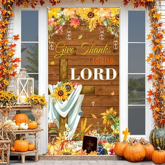 Fall in Love with Jesus Door Cover Sunflower Pumpkin Thanksgiving Door Banner Fall Bulletin Board Decorations Christian Religious Decoration Indoor Outdoor Decor Bulletin Board Set 35.4 x 70.8 Inch