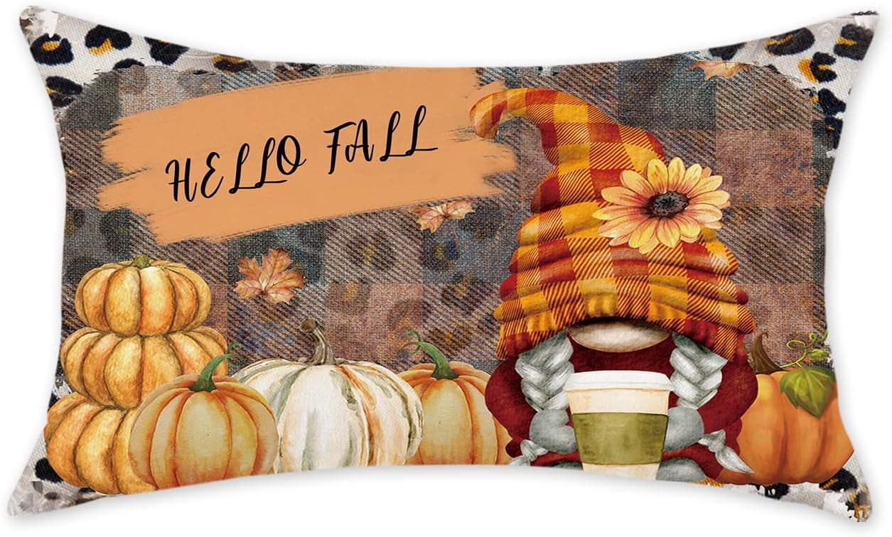 Fall Lumbar Pillow Cover 12x20 Inch Farmhouse Pumpkin Decorative Throw