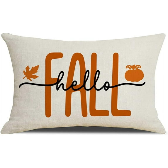 Fall Lumbar Pillow Covers 12x20 Hello Fall White Pumpkin and Maple Leaves Pillow Case Outdoor Decorative Pillow Cover for Sofa Beach Porch Bench Decor