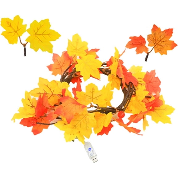 Fall Macrame Wall Hanging Shelf with Lighted Maple Leaf Garland, Boho Floating Wall Shelf for Bedroom, Living Room and Seasonal Home Decor