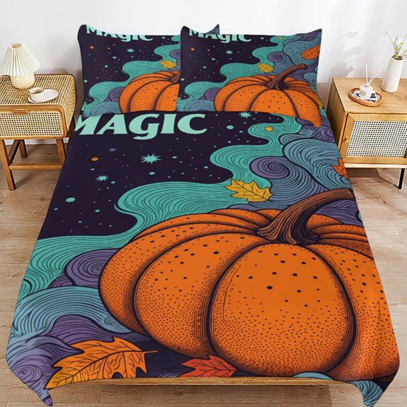Fall Magic Pumpkin Leaves Stars Night Bedding Set Couple Bedclothes Pillowcase Home Textiles Bed 3pcs Set for Bedroom Customized Decoration Queen
