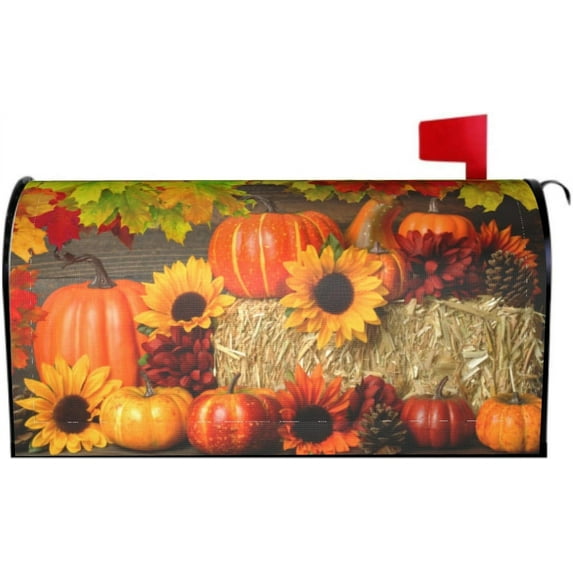 Fall Magnetic Mailbox Covers Standard Size 18 X 21 Sunflower Pumpkin Maple Leaf Mailbox Cover Autumn Thanksgiving Welcome Decorations Mailbox Wrap Post Letter Box Covers Decor for Outdoor Home Garden